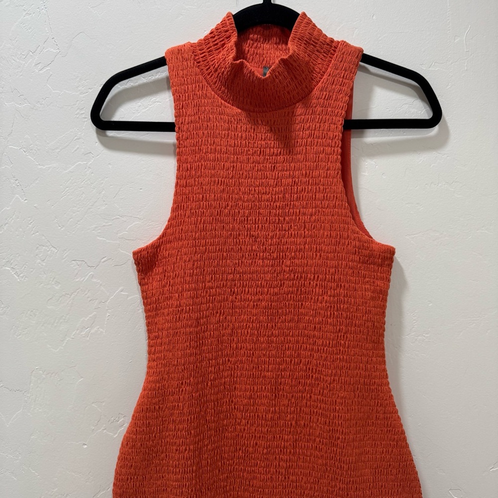 NWT Anthropologie Sleeveless Mock-Neck Textured Midi Dress Orange Red Women's M - Picture 7 of 16